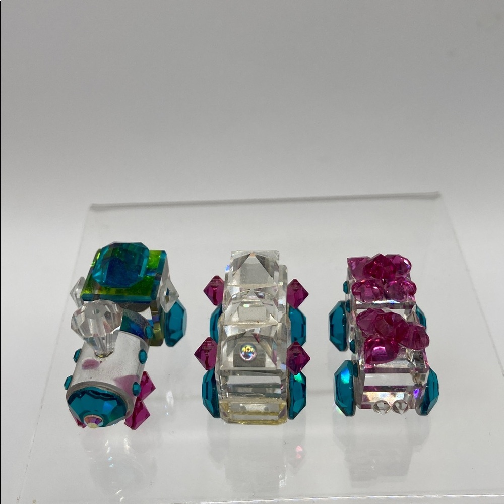 Vintage Crystallite Crystal Miniature Crystal 3 Pc Train Set With Mirror Base - Picture 6 of 10
